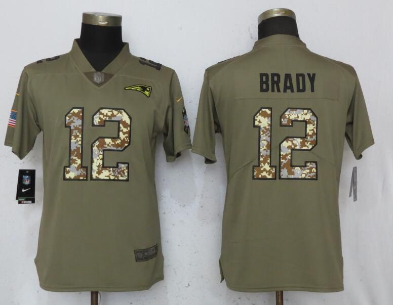 Women New England Patriots #12 Brady Olive Camo Carson Nike Salute to Service Player NFL Jerseys